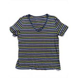 Pact V-Neck T-Shirt Women S Navy Striped Fair Organic Cotton Short Sleeve
